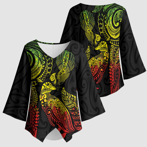 Aotearoa Moko Tribal Tattoo Kimono Sleeve Blouse New Zealand Maori Penguin and Fantail Reggae Style
