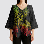Aotearoa Moko Tribal Tattoo Kimono Sleeve Blouse New Zealand Maori Penguin and Fantail Reggae Style
