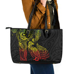 Aotearoa Moko Tribal Tattoo Leather Tote Bag New Zealand Maori Penguin and Fantail Reggae Style