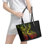 Aotearoa Moko Tribal Tattoo Leather Tote Bag New Zealand Maori Penguin and Fantail Reggae Style