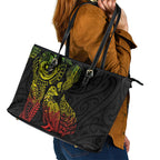 Aotearoa Moko Tribal Tattoo Leather Tote Bag New Zealand Maori Penguin and Fantail Reggae Style