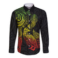 Aotearoa Moko Tribal Tattoo Long Sleeve Button Shirt New Zealand Maori Penguin and Fantail Reggae Style