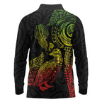 Aotearoa Moko Tribal Tattoo Long Sleeve Polo Shirt New Zealand Maori Penguin and Fantail Reggae Style