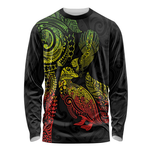 Aotearoa Moko Tribal Tattoo Long Sleeve Shirt New Zealand Maori Penguin and Fantail Reggae Style