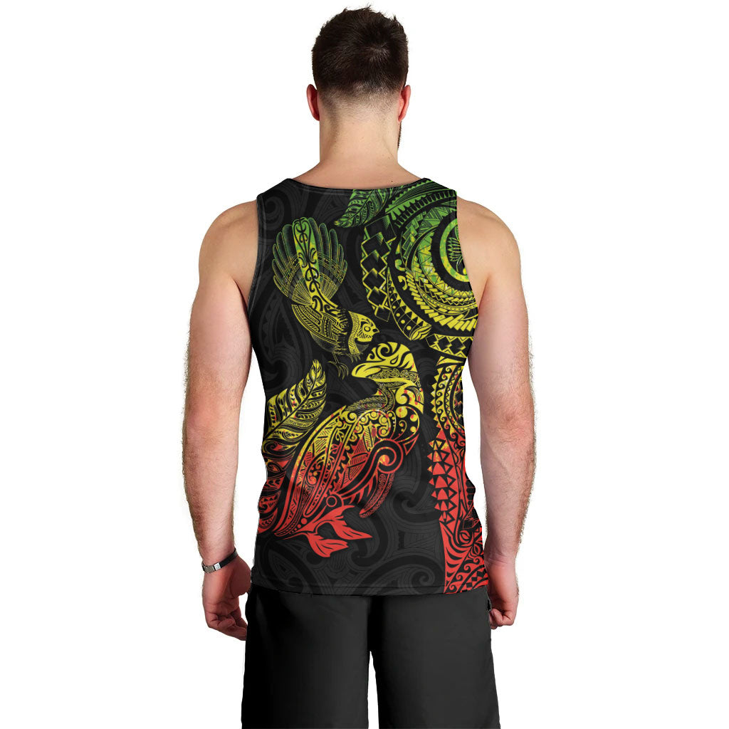 Aotearoa Moko Tribal Tattoo Men Tank Top New Zealand Maori Penguin and Fantail Reggae Style