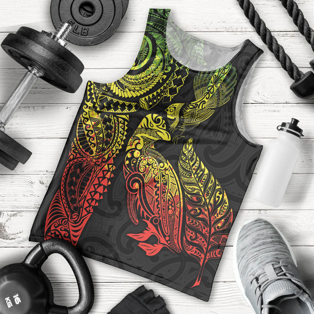 Aotearoa Moko Tribal Tattoo Men Tank Top New Zealand Maori Penguin and Fantail Reggae Style
