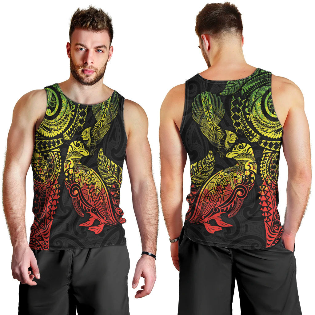 Aotearoa Moko Tribal Tattoo Men Tank Top New Zealand Maori Penguin and Fantail Reggae Style