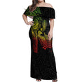 Aotearoa Moko Tribal Tattoo Off Shoulder Maxi Dress New Zealand Maori Penguin and Fantail Reggae Style