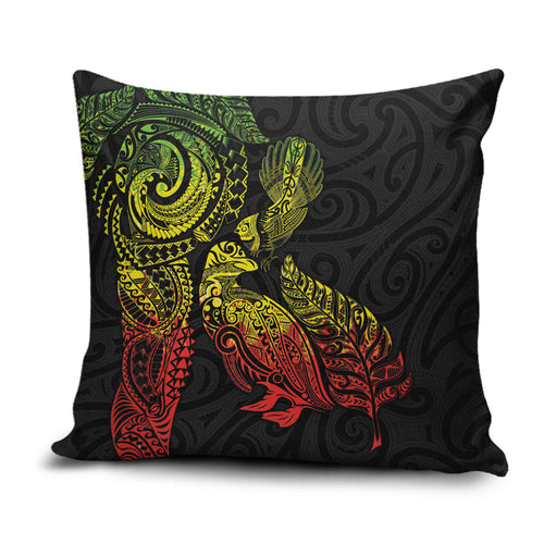 Aotearoa Moko Tribal Tattoo Pillow Cover New Zealand Maori Penguin and Fantail Reggae Style