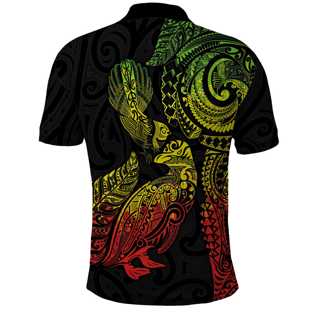 Aotearoa Moko Tribal Tattoo Polo Shirt New Zealand Maori Penguin and Fantail Reggae Style