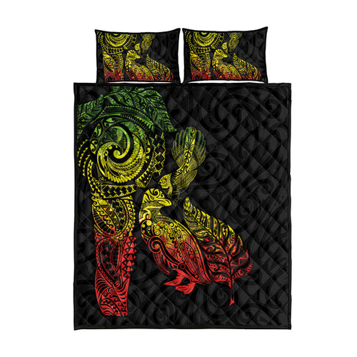 Aotearoa Moko Tribal Tattoo Quilt Bed Set New Zealand Maori Penguin and Fantail Reggae Style