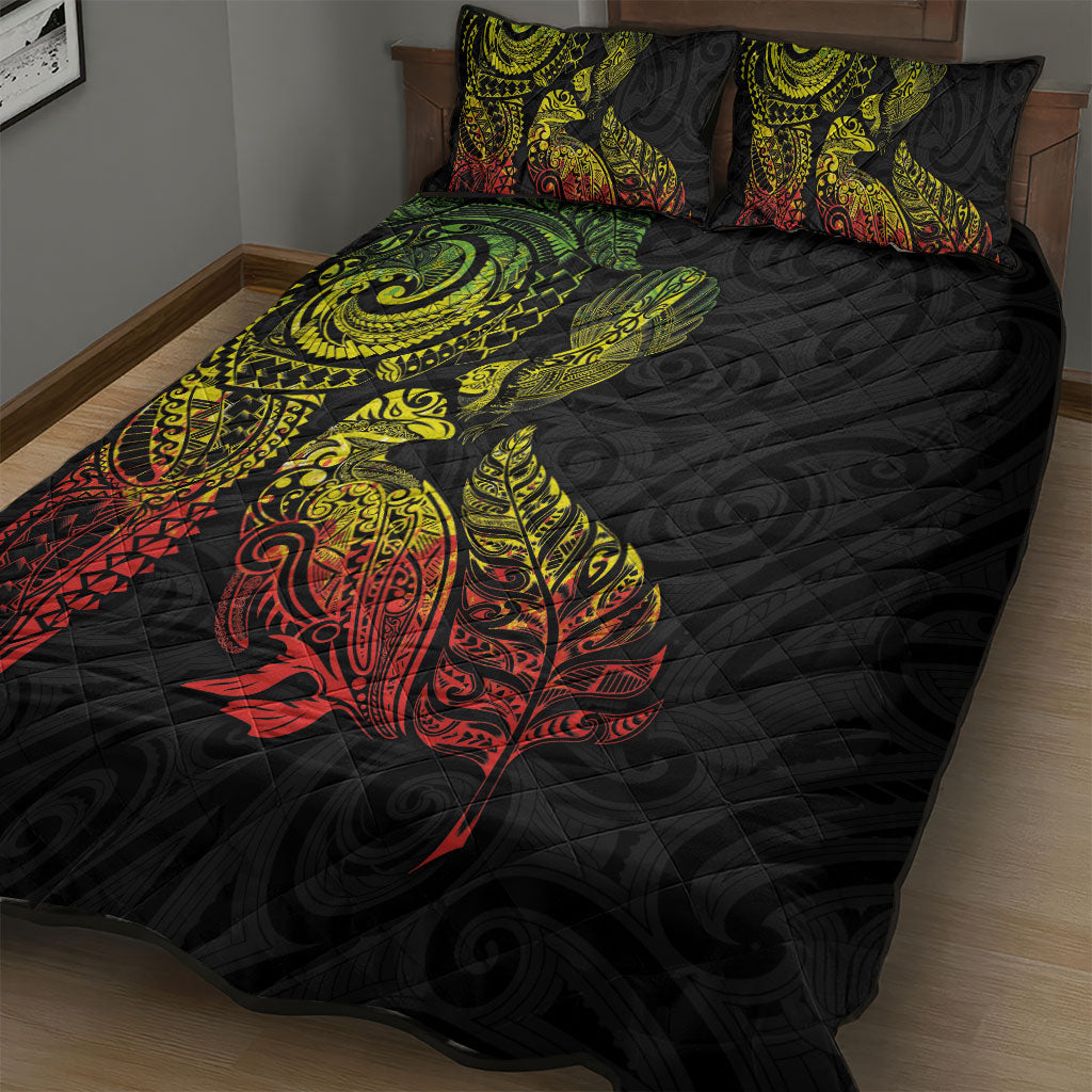 Aotearoa Moko Tribal Tattoo Quilt Bed Set New Zealand Maori Penguin and Fantail Reggae Style