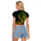 Aotearoa Moko Tribal Tattoo Raglan Cropped T Shirt New Zealand Maori Penguin and Fantail Reggae Style