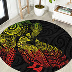 Aotearoa Moko Tribal Tattoo Round Carpet New Zealand Maori Penguin and Fantail Reggae Style