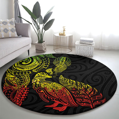 Aotearoa Moko Tribal Tattoo Round Carpet New Zealand Maori Penguin and Fantail Reggae Style
