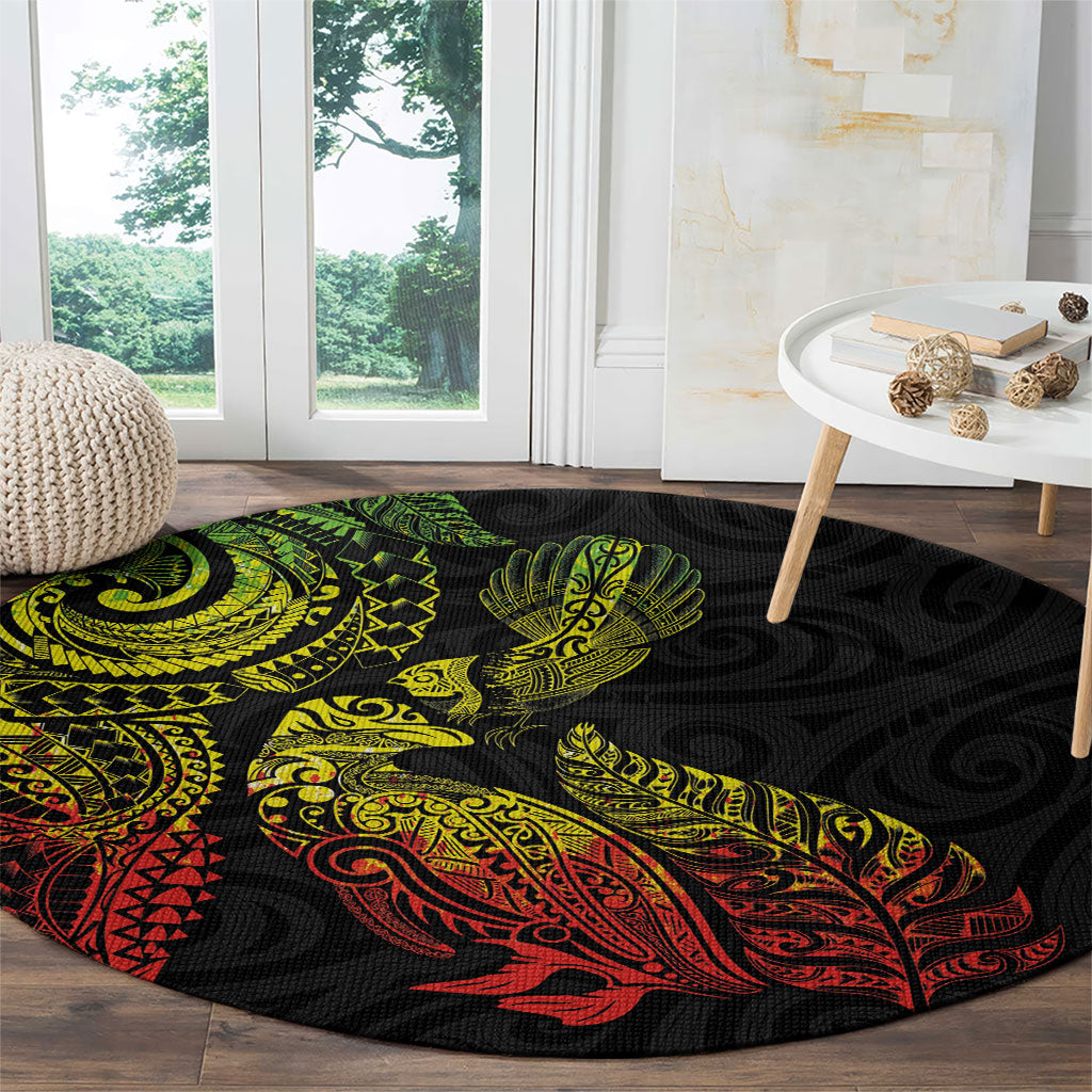 Aotearoa Moko Tribal Tattoo Round Carpet New Zealand Maori Penguin and Fantail Reggae Style