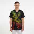 Aotearoa Moko Tribal Tattoo Scrub Top New Zealand Maori Penguin and Fantail Reggae Style