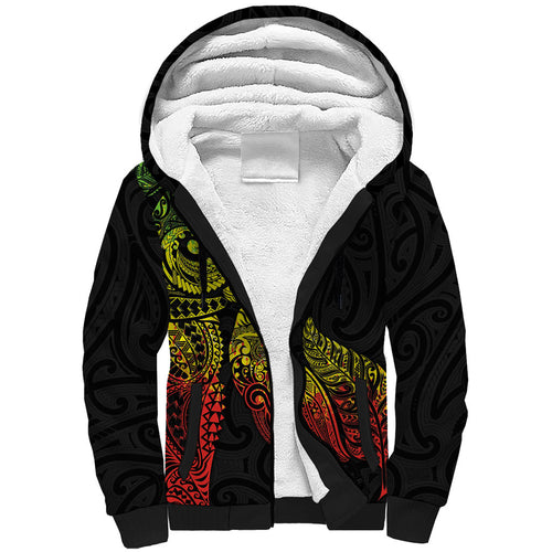 Aotearoa Moko Tribal Tattoo Sherpa Hoodie New Zealand Maori Penguin and Fantail Reggae Style