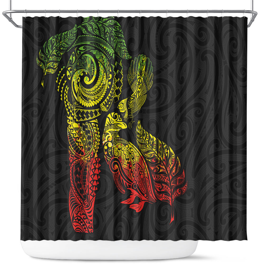 Aotearoa Moko Tribal Tattoo Shower Curtain New Zealand Maori Penguin and Fantail Reggae Style
