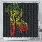 Aotearoa Moko Tribal Tattoo Shower Curtain New Zealand Maori Penguin and Fantail Reggae Style