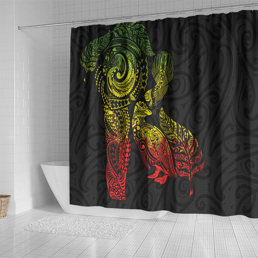 Aotearoa Moko Tribal Tattoo Shower Curtain New Zealand Maori Penguin and Fantail Reggae Style
