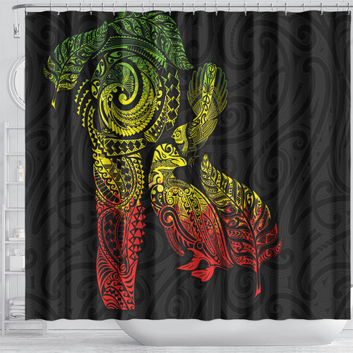 Aotearoa Moko Tribal Tattoo Shower Curtain New Zealand Maori Penguin and Fantail Reggae Style