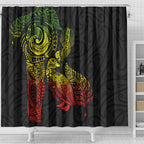 Aotearoa Moko Tribal Tattoo Shower Curtain New Zealand Maori Penguin and Fantail Reggae Style