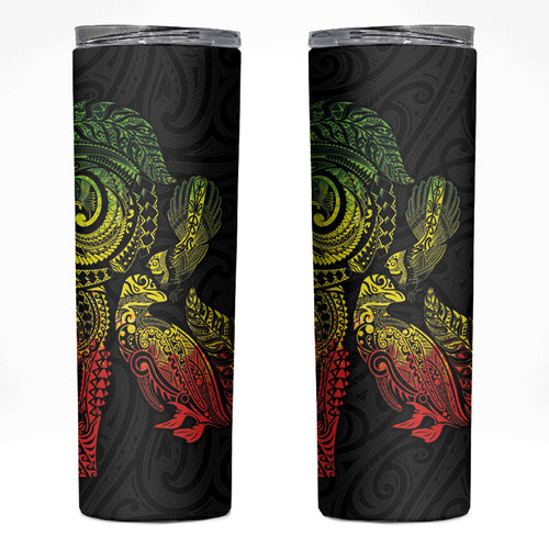 Aotearoa Moko Tribal Tattoo Skinny Tumbler New Zealand Maori Penguin and Fantail Reggae Style
