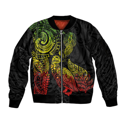 Aotearoa Moko Tribal Tattoo Sleeve Zip Bomber Jacket New Zealand Maori Penguin and Fantail Reggae Style
