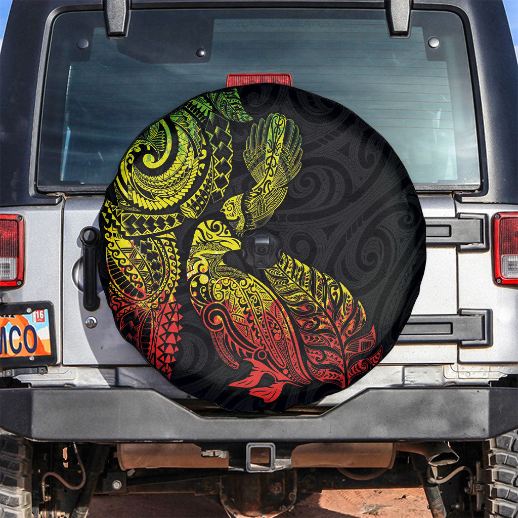 Aotearoa Moko Tribal Tattoo Spare Tire Cover New Zealand Maori Penguin and Fantail Reggae Style