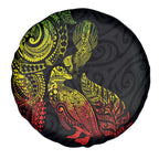 Aotearoa Moko Tribal Tattoo Spare Tire Cover New Zealand Maori Penguin and Fantail Reggae Style