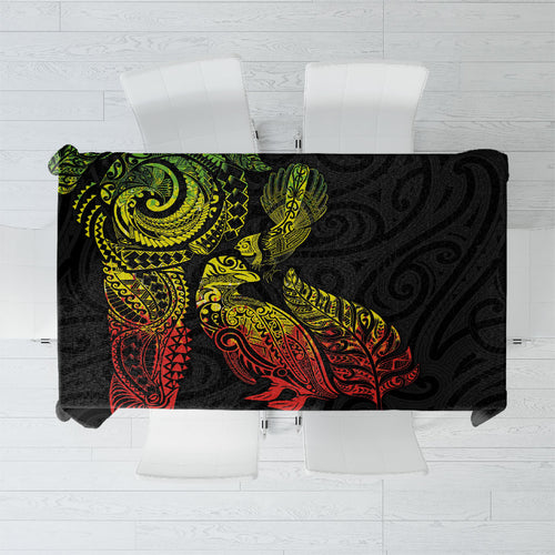 Aotearoa Moko Tribal Tattoo Tablecloth New Zealand Maori Penguin and Fantail Reggae Style