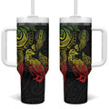Aotearoa Moko Tribal Tattoo Tumbler With Handle New Zealand Maori Penguin and Fantail Reggae Style