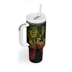 Aotearoa Moko Tribal Tattoo Tumbler With Handle New Zealand Maori Penguin and Fantail Reggae Style