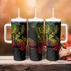 Aotearoa Moko Tribal Tattoo Tumbler With Handle New Zealand Maori Penguin and Fantail Reggae Style
