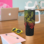Aotearoa Moko Tribal Tattoo Tumbler With Handle New Zealand Maori Penguin and Fantail Reggae Style