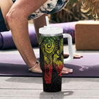 Aotearoa Moko Tribal Tattoo Tumbler With Handle New Zealand Maori Penguin and Fantail Reggae Style