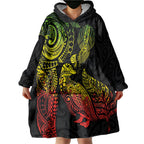 Aotearoa Moko Tribal Tattoo Wearable Blanket Hoodie New Zealand Maori Penguin and Fantail Reggae Style