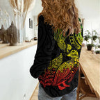 Aotearoa Moko Tribal Tattoo Women Casual Shirt New Zealand Maori Penguin and Fantail Reggae Style