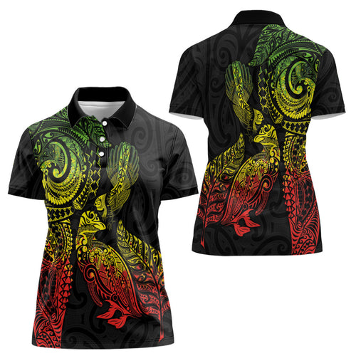 Aotearoa Moko Tribal Tattoo Women Polo Shirt New Zealand Maori Penguin and Fantail Reggae Style