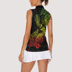 Aotearoa Moko Tribal Tattoo Women Sleeveless Polo Shirt New Zealand Maori Penguin and Fantail Reggae Style