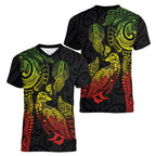 Aotearoa Moko Tribal Tattoo Women V-Neck T-Shirt New Zealand Maori Penguin and Fantail Reggae Style