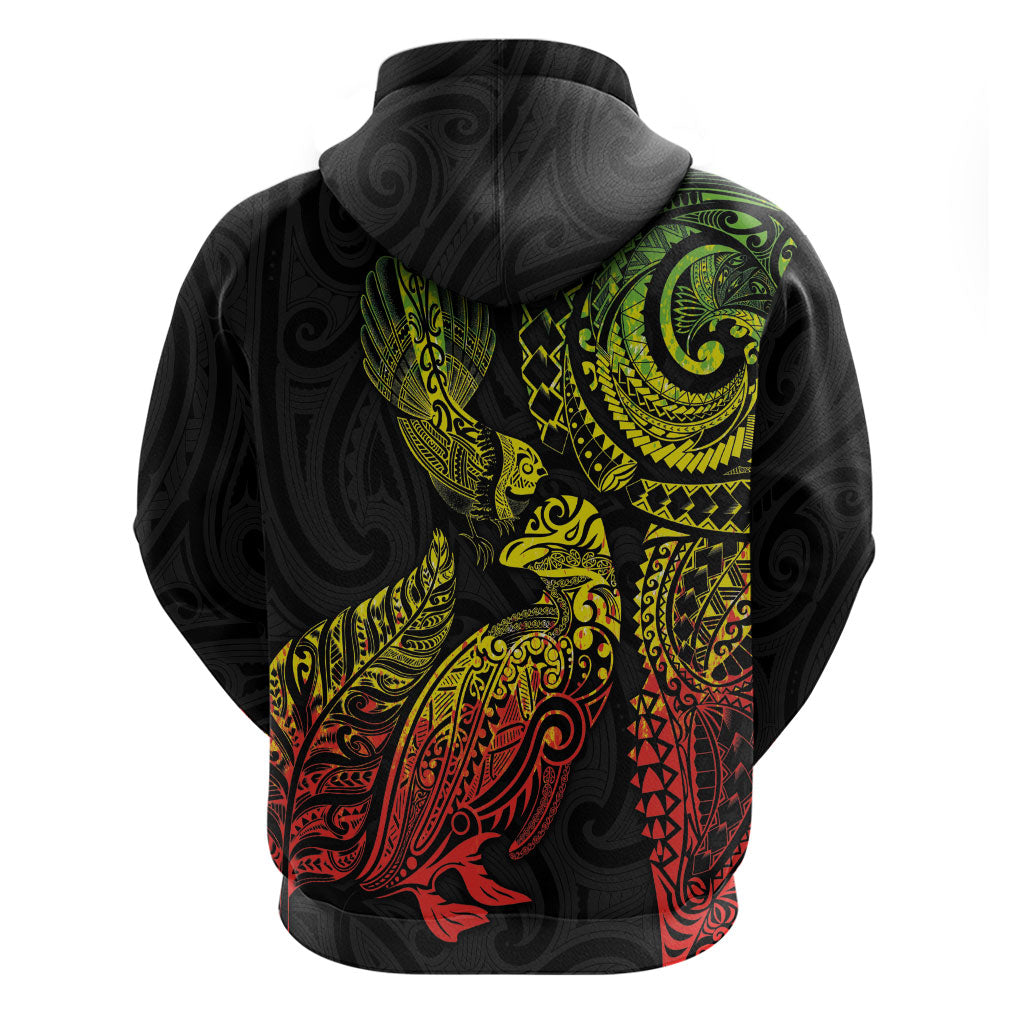 Aotearoa Moko Tribal Tattoo Zip Hoodie New Zealand Maori Penguin and Fantail Reggae Style