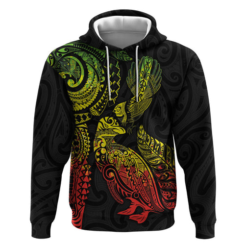 Aotearoa Moko Tribal Tattoo Zip Hoodie New Zealand Maori Penguin and Fantail Reggae Style