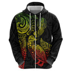 Aotearoa Moko Tribal Tattoo Zip Hoodie New Zealand Maori Penguin and Fantail Reggae Style