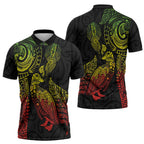 Aotearoa Moko Tribal Tattoo Zipper Polo Shirt New Zealand Maori Penguin and Fantail Reggae Style