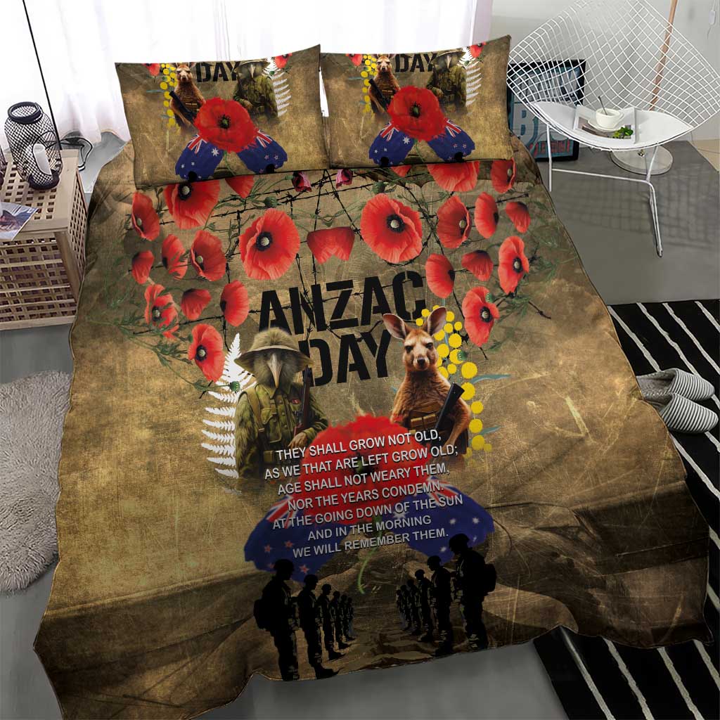 Australia and New Zealand ANZAC Day Bedding Set Kangaroo and Kiwi Bird Soldier-Honor and Remember Vintage Style