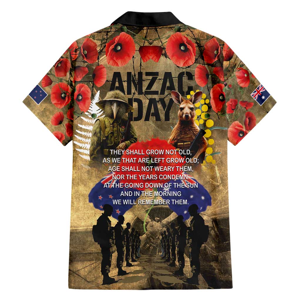 Australia and New Zealand ANZAC Day Hawaiian Shirt Kangaroo and Kiwi Bird Soldier-Honor and Remember Vintage Style