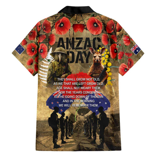Australia and New Zealand ANZAC Day Hawaiian Shirt Kangaroo and Kiwi Bird Soldier-Honor and Remember Vintage Style