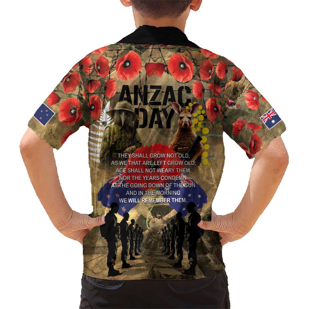 Australia and New Zealand ANZAC Day Hawaiian Shirt Kangaroo and Kiwi Bird Soldier-Honor and Remember Vintage Style